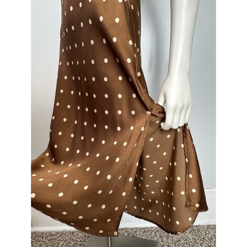 Vintage Japna Y2K Brown Polka Dot Slip Dress Satin Midi S Babydoll Grunge Forest - Picture 6 of 12